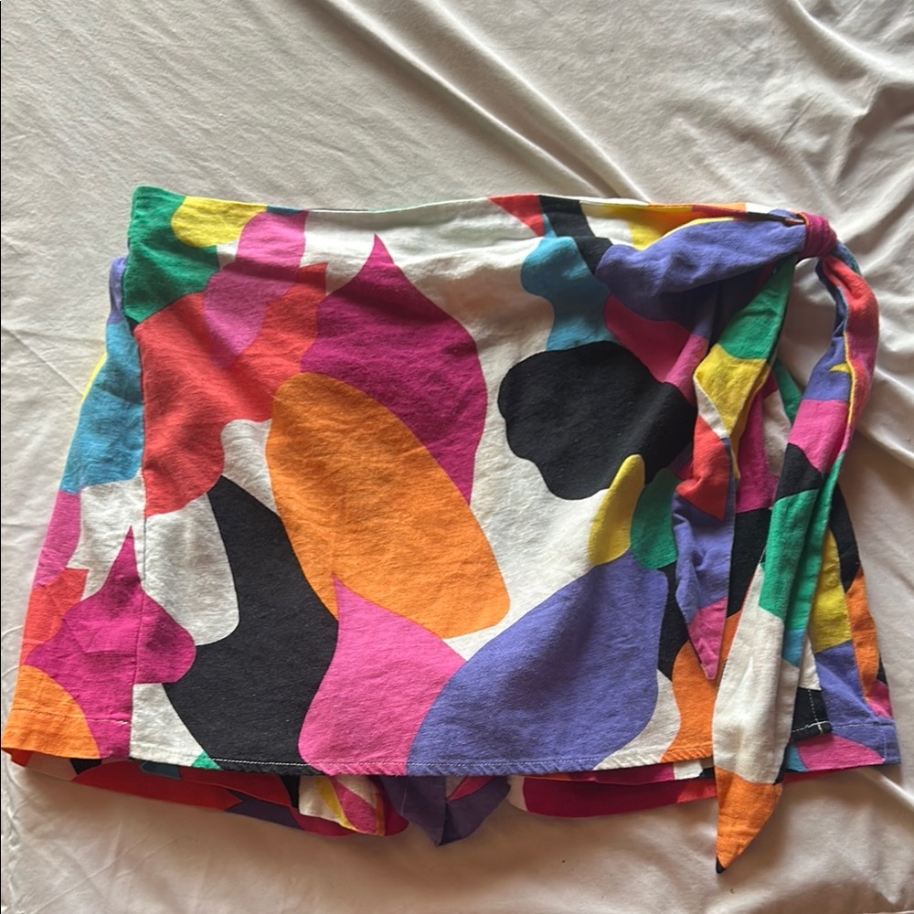Colorful Abstract Print Wrap Skort